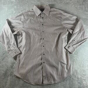Joseph A Bank Mens 16.5 34 Striped Twill Cotton Button Down Shirt Black Grey